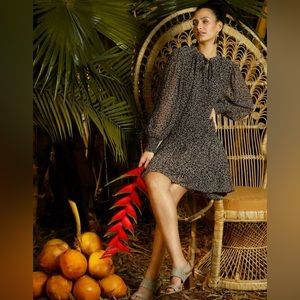 NWT MNG By MANGO Black Floral Tiered Chiffon MIDI Ruffle Swing Dress 4